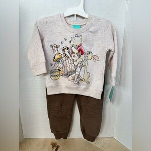 NWT Disney Baby Two-Piece Winnie the Pooh & Friends Brown Fleece Set - 12 Months